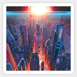 Futuristic Cyberpunk City Sunset Landscape Sticker